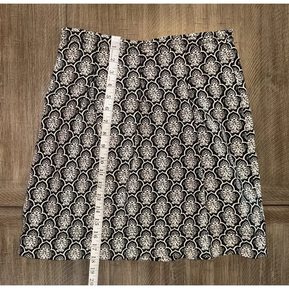 Ann Taylor LOFT Black Ivory Geometric Print Linen Blend Pleated Mini Skirt 4P